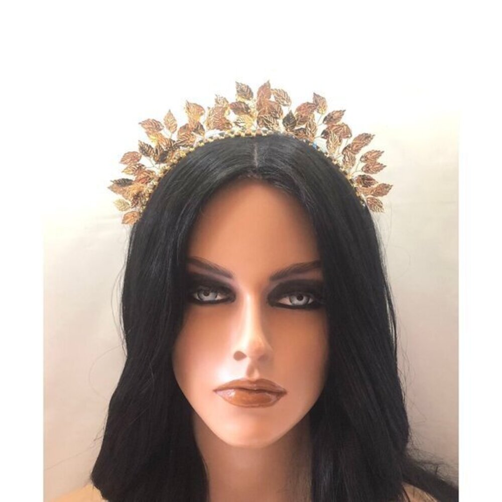 Gold Laurel Leaf Headband AB Rhinestones, Bridal Wedding Woodland Princess